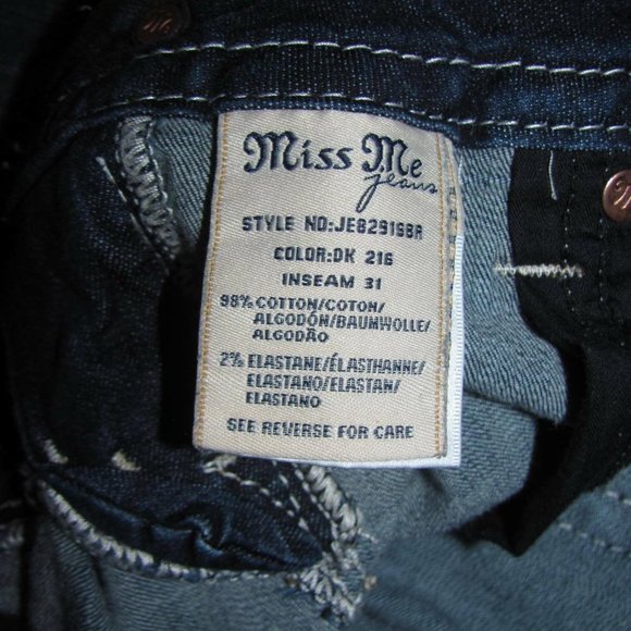 Miss Me Jeans Size 26 x 31 Signature Slim Boot Low Rise Embellished - Picture 11 of 12